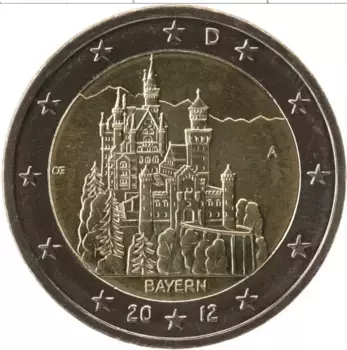 Монета 2 евро Германии 2012 года Биметалл А, Федеральные земли: Бавария