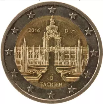 Монета 2 евро Германии 2016 года Биметалл Cаксония D