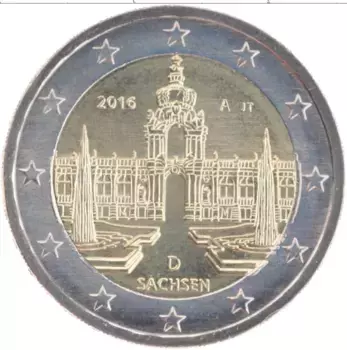 Монета 2 евро Германии 2016 года Биметалл Саксония D