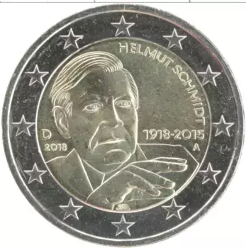 Монета 2 евро Германии 2018 года Биметалл Гельмут Шмидт (D)