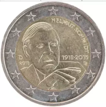 Монета 2 евро Германии 2018 года Биметалл Гельмут Шмидт