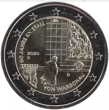Монета 2 евро Германии 2020 года Биметалл 50 лет коленопреклонения в Варшаве (D)