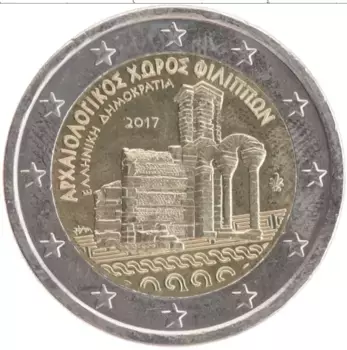 Монета 2 евро Греции 2017 года Биметалл Археологический комплекс Филиппы