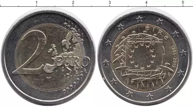 Монета 2 евро Ирландии 2015 года Биметалл 30 лет флагу