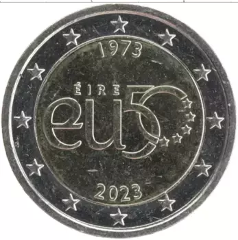 Монета 2 евро Ирландии 2023 года Биметалл 50 лет вступления Ирландии в ЕС