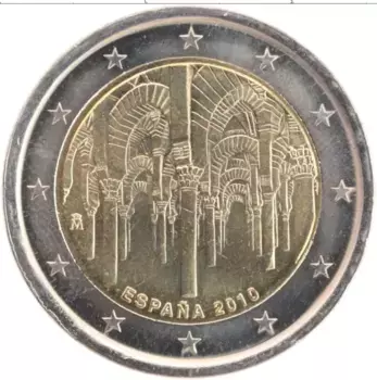 Монета 2 евро Испании 2010 года Биметалл Кордоба-исторический центр Всемирного наследия ЮНЕСКО