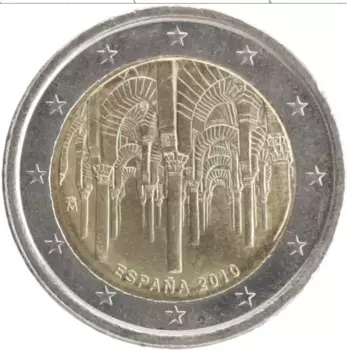Монета 2 евро Испании 2010 года Биметалл Кордоба-исторический центр Всемирного наследия ЮНЕСКО