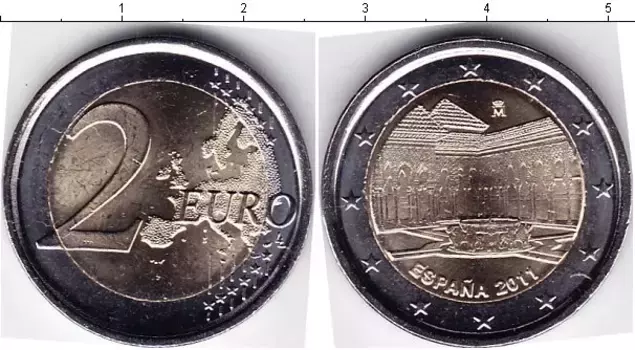 Монета 2 евро Испании 2011 года Биметалл Здание суда