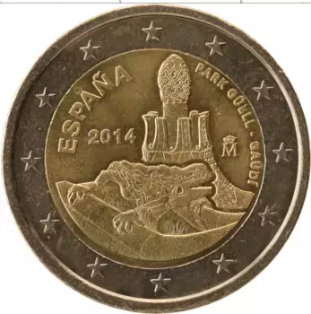 Монета 2 евро Испании 2014 года Биметалл Парк Гуэль Гауди