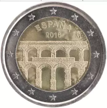 Монета 2 евро Испании 2016 года Биметалл ЮНЕСКО - Акведук в Сеговии