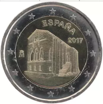 Монета 2 евро Испании 2017 года Биметалл Церковь Санта-Мария-дель-Наранко в Овьедо