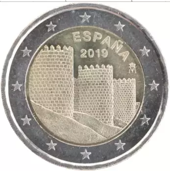 Монета 2 евро Испании 2019 года Биметалл Старый город Авила
