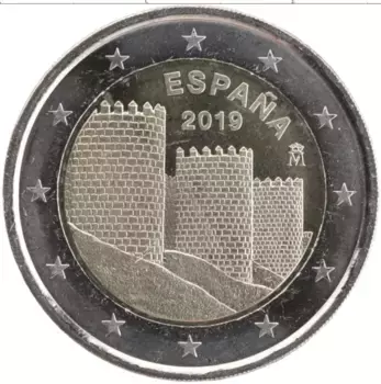 Монета 2 евро Испании 2019 года Биметалл Старый город Авила