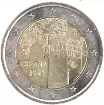 Монета 2 евро Испании 2021 года Биметалл Исторический город Толедо