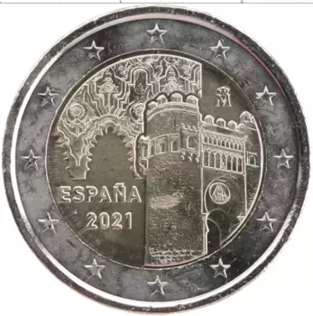 Монета 2 евро Испании 2021 года Биметалл Исторический город Толедо