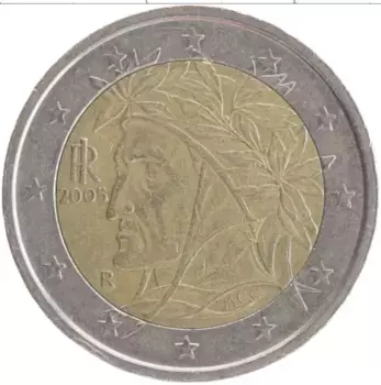 Монета 2 евро Италии 2005 года Биметалл Данте Алигьери