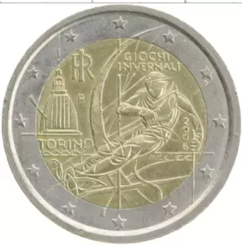 Монета 2 евро Италии 2006 года Биметалл Зимние олимпийские игры в Турине