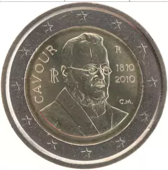 Монета 2 евро Италии 2010 года Биметалл 200 лет со дня рождения Кавур Камилло Бенсо