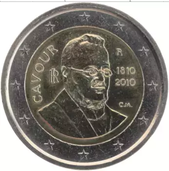 Монета 2 евро Италии 2010 года Биметалл 200 лет Камилло Кавур