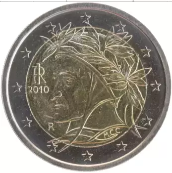 Монета 2 евро Италии 2010 года Биметалл Данте