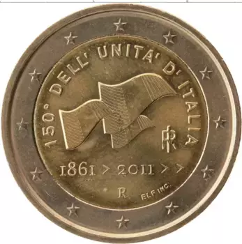 Монета 2 евро Италии 2011 года Биметалл 150 лет Объединения Италии