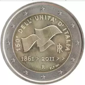 Монета 2 евро Италии 2011 года Биметалл 150 лет Объединения Италии