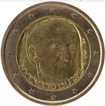 Монета 2 евро Италии 2013 года Биметалл 700 лет со дня рождения Джованни Боккаччио