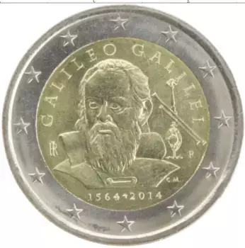 Монета 2 евро Италии 2014 года Биметалл Галилео Галилей