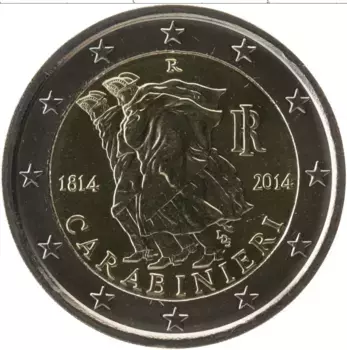 Монета 2 евро Италии 2014 года Биметалл Карабинеры 1814-2014