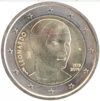 Монета 2 евро Италии 2019 года Биметалл Леонардо