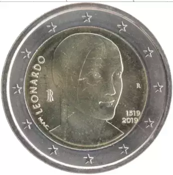 Монета 2 евро Италии 2019 года Биметалл 500 лет со дня смерти Леонардо да Винчи