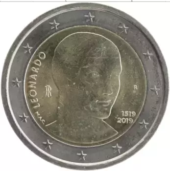 Монета 2 евро Италии 2019 года Биметалл 500 лет со дня смерти Леонардо да Винчи
