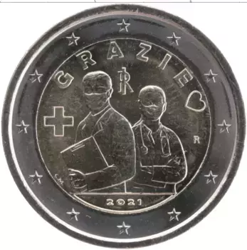 Монета 2 евро Италии 2021 года Биметалл Медицинские работники