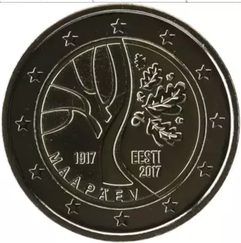 Монета 2 евро Эстонии 2017 года Биметалл 100 лет независимости