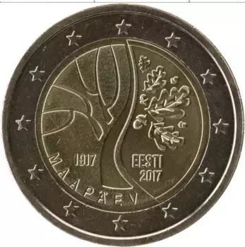 Монета 2 евро Эстонии 2017 года Биметалл 100 лет независимости