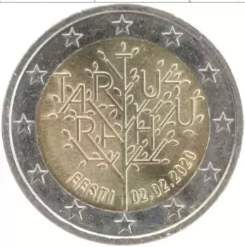 Монета 2 евро Эстонии 2020 года Биметалл 100 лет Тартускому мирному договору