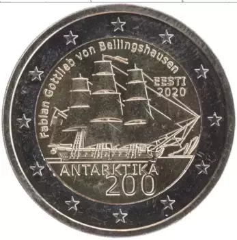Монета 2 евро Эстонии 2020 года Биметалл 200 лет открытию Антарктиды
