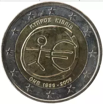 Монета 2 евро Кипра 2009 года Биметалл 10 лет Экономическому и валютному союзу