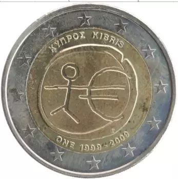 Монета 2 евро Кипра 2009 года Биметалл 10 лет Экономическому и валютному союзу