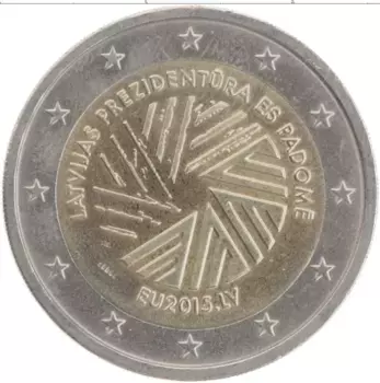 Монета 2 евро Латвии 2015 года Биметалл Председательство в ЕС