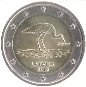 Монета 2 евро Латвии 2015 года Биметалл Природа в опасности