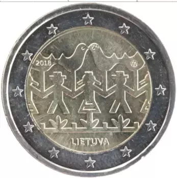 Монета 2 евро Литвы 2018 года Биметалл Праздник песни