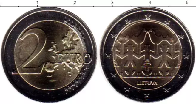 Монета 2 евро Литвы 2018 года Биметалл Праздник песни