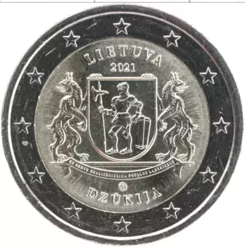 Монета 2 евро Литвы 2021 года Биметалл Регионы: Джукия