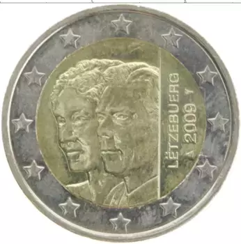 Монета 2 евро Люксембурга 2009 года Биметалл 90 лет вступления на престол Герцогини Шарлотты