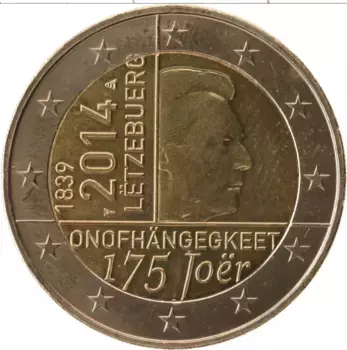 Монета 2 евро Люксембурга 2014 года Биметалл 175 лет Независимости Люксембурга