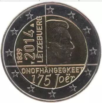 Монета 2 евро Люксембурга 2014 года Биметалл 175 лет независимости