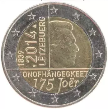 Монета 2 евро Люксембурга 2014 года Биметалл 175 лет Независимости Люксембурга