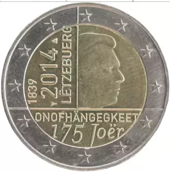 Монета 2 евро Люксембурга 2014 года Биметалл 175 лет Независимости Люксембурга