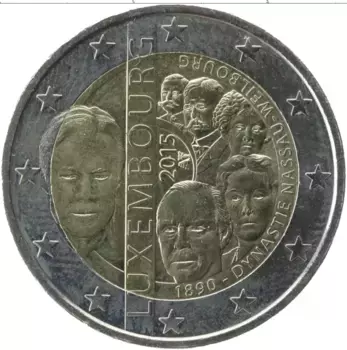 Монета 2 евро Люксембурга 2015 года Биметалл 125 лет правления династии Нассау-Вальбург